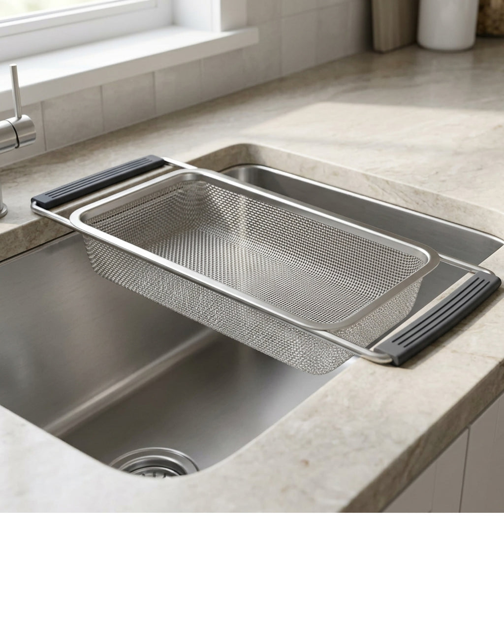 Fexao Rectangular Over-Sink Mesh Draining Basket 36 cm - Lifestyle view